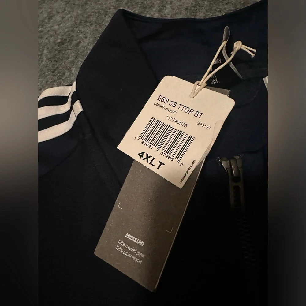 NWT Men’s Adidas Blue/White Stripes Training Track Full Zip Jacket - 4XLT